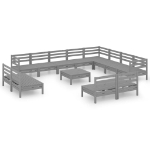 Set Divani da Giardino 13 pz in Legno Massello di Pino Grigio