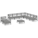 Set Divani da Giardino 10 pz in Legno Massello di Pino Grigio