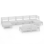 Set Divani da Giardino 9 pz Bianco in Legno Massello di Pino