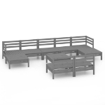 Set Divani da Giardino 10 pz Grigio in Legno Massello di Pino