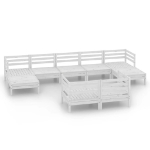 Set Divani da Giardino 9 pz Bianco in Legno Massello di Pino