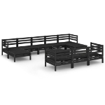 Set Divani da Giardino 11 pz Nero in Legno Massello di Pino