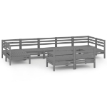 Set Divani da Giardino 10 pz Grigio in Legno Massello di Pino