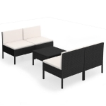 Set Divani da Giardino 5 pz con Cuscini in Polyrattan Nero