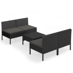 Set Divani da Giardino 5 pz con Cuscini in Polyrattan Nero