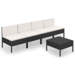 Set Divani da Giardino 5 pz con Cuscini in Polyrattan Nero