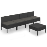 Set Divani da Giardino 5 pz con Cuscini in Polyrattan Nero