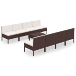 Set Divani da Giardino 9 pz con Cuscini in Polyrattan Marrone