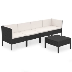 Set Divani da Giardino 5 pz con Cuscini in Polyrattan Nero