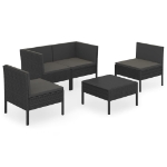 Set Divani da Giardino 5 pz con Cuscini in Polyrattan Nero