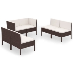 Set Divani da Giardino 6 pz con Cuscini in Polyrattan Marrone