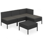 Set Divani da Giardino 5 pz con Cuscini in Polyrattan Nero