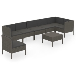 Set Divani da Giardino 8 pz con Cuscini in Polyrattan Grigio