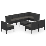 Set Divani da Giardino 9 pz con Cuscini in Polyrattan Nero