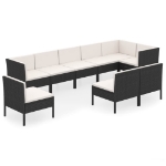 Set Divani da Giardino 9 pz con Cuscini in Polyrattan Nero