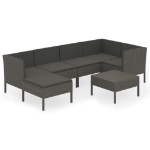 Set Divani da Giardino 7 pz con Cuscini in Polyrattan Grigio