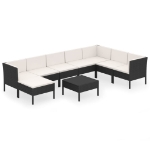 Set Divani da Giardino 9 pz con Cuscini in Polyrattan Nero