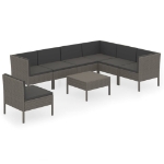 Set Divani da Giardino 8 pz con Cuscini in Polyrattan Grigio