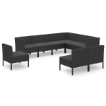 Set Divani da Giardino 9 pz con Cuscini in Polyrattan Nero