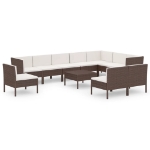 Set Divani da Giardino 11 pz con Cuscini in Polyrattan Marrone