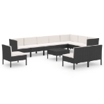 Set Divani da Giardino 11 pz con Cuscini in Polyrattan Nero