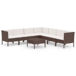 Set Divani da Giardino 8 pz con Cuscini in Polyrattan Marrone