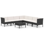 Set Divani da Giardino 8 pz con Cuscini in Polyrattan Nero