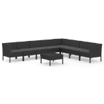 Set Divani da Giardino 9 pz con Cuscini in Polyrattan Nero