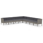 Set Divani da Giardino 9 pz con Cuscini in Polyrattan Grigio