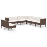 Set Divani da Giardino 9 pz con Cuscini in Polyrattan Marrone