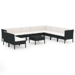 Set Divani da Giardino 11 pz con Cuscini in Polyrattan Nero