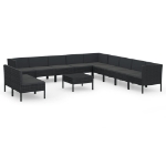 Set Divani da Giardino 12 pz con Cuscini in Polyrattan Nero