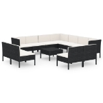 Set Divani da Giardino 12 pz con Cuscini in Polyrattan Nero