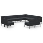 Set Divani da Giardino 12 pz con Cuscini in Polyrattan Nero