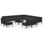 Set Divani da Giardino 14 pz con Cuscini in Polyrattan Nero