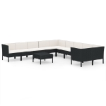 Set Divani da Giardino 11 pz con Cuscini in Polyrattan Nero