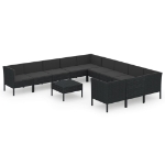 Set Divani da Giardino 12 pz con Cuscini in Polyrattan Nero