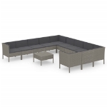 Set Divani da Giardino 12 pz con Cuscini in Polyrattan Grigio