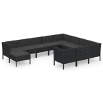 Set Divani da Giardino 11 pz con Cuscini in Polyrattan Nero