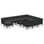 Set Divani da Giardino 12 pz con Cuscini in Polyrattan Nero