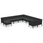 Set Divani da Giardino 11 pz con Cuscini in Polyrattan Nero