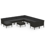 Set Divani da Giardino 12 pz con Cuscini in Polyrattan Nero