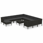 Set Divani da Giardino 13 pz con Cuscini in Polyrattan Nero