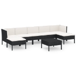 Set Divani da Giardino 8 pz con Cuscini in Polyrattan Nero