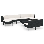 Set Divani da Giardino 10 pz con Cuscini in Polyrattan Nero