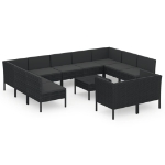 Set Divani da Giardino 12 pz con Cuscini in Polyrattan Nero