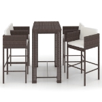 Set da Bar da Giardino 5 pz con Cuscini in Polyrattan Marrone