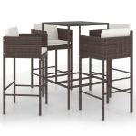 Set da Bar da Giardino 5 pz con Cuscini in Polyrattan Marrone