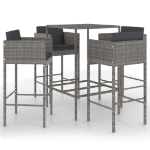 Set da Bar da Giardino 5 pz con Cuscini in Polyrattan Grigio