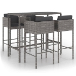 Set da Bar da Giardino 5 pz con Cuscini in Polyrattan Grigio